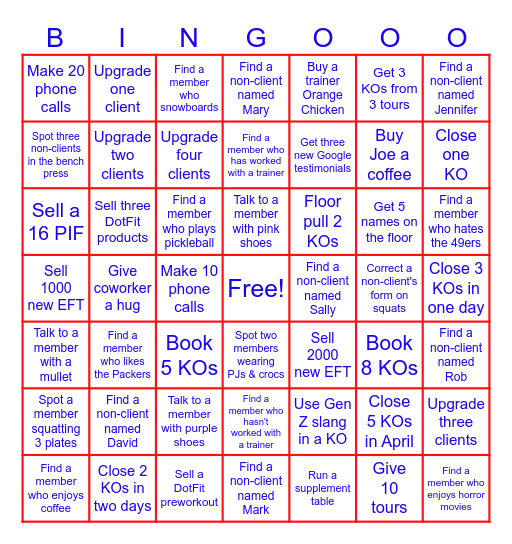 April PT Contest Bingo Card