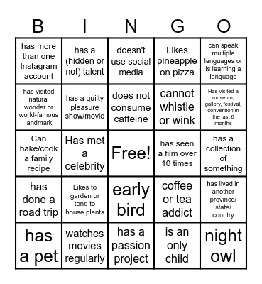 Social Bingo Card