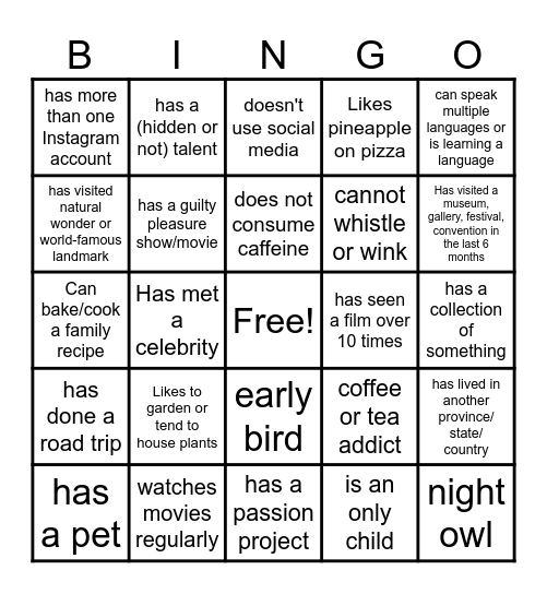 Social Bingo Card