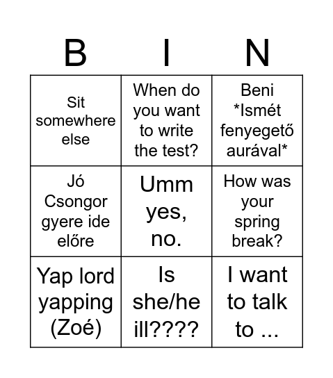 Untitled Bingo Card