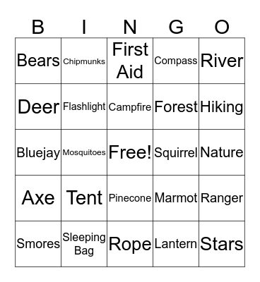 Tuolumne Camping Bingo Card