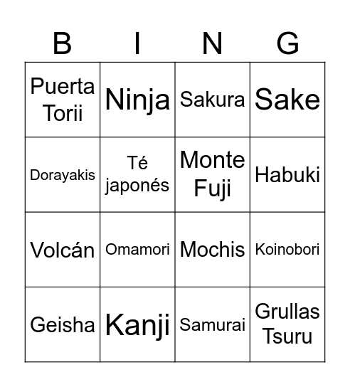 Cultura japonesa Bingo Card