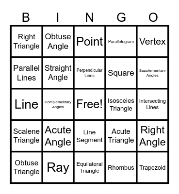 Geometry BINGO Card