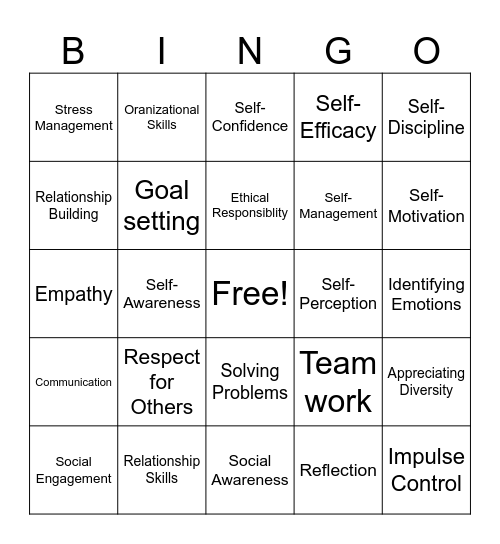 SEL Competencies Bingo Card