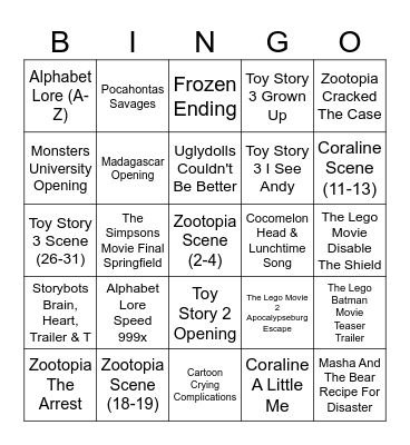 Alphabet Lore Movie Bingo Card