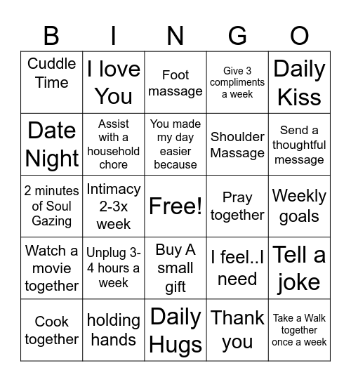Jantina and Glenn Bingo Card Bingo Card