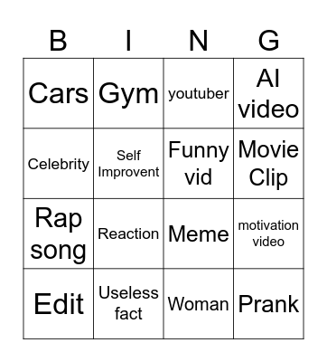 YT Bingo Card