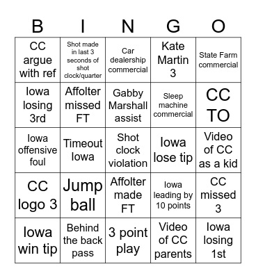 Iowa Women's Basketball Bingo Card