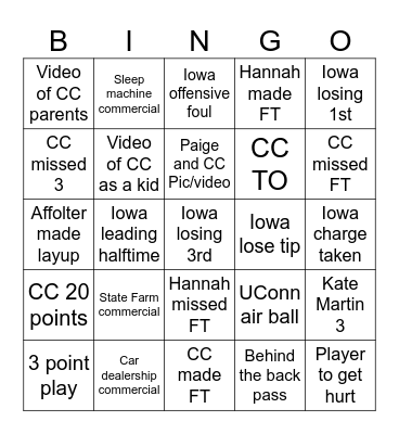Iowa Women's Basketball Bingo Card