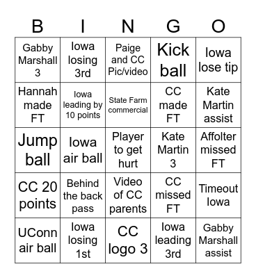 Iowa Women's Basketball Bingo Card