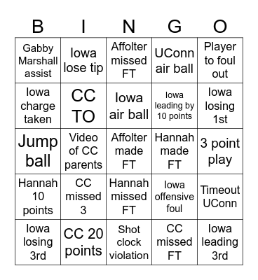 Iowa Women's Basketball Bingo Card