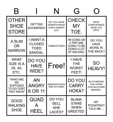 SHOE STORE BINGO Card