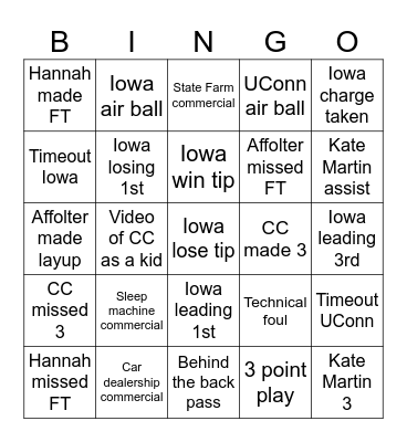 Iowa Women's Basketball Bingo Card