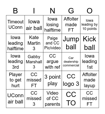 Iowa Women's Basketball Bingo Card