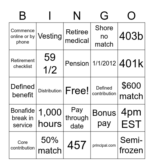 Retirement Bingo Card