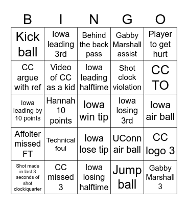 Iowa Women's Basketball Bingo Card