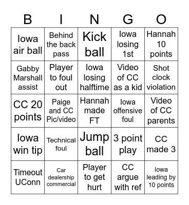 Iowa Women's Basketball Bingo Card