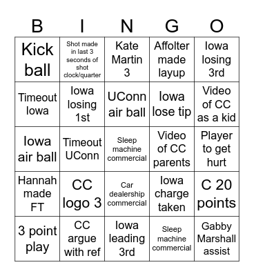 Iowa Women's Basketball Bingo Card