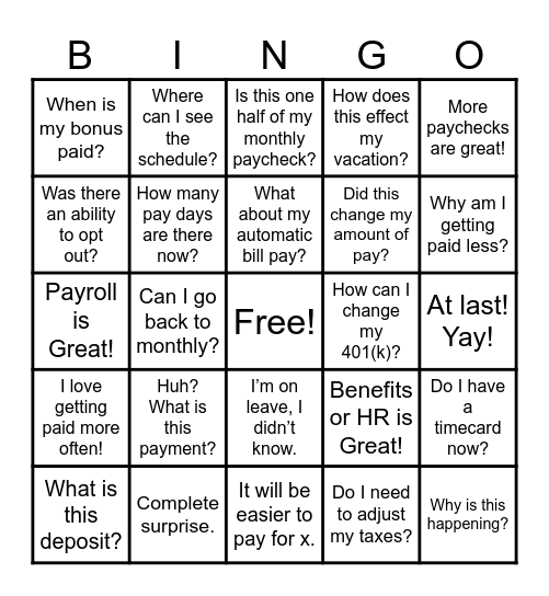 Bi-Weekly Bingo Card