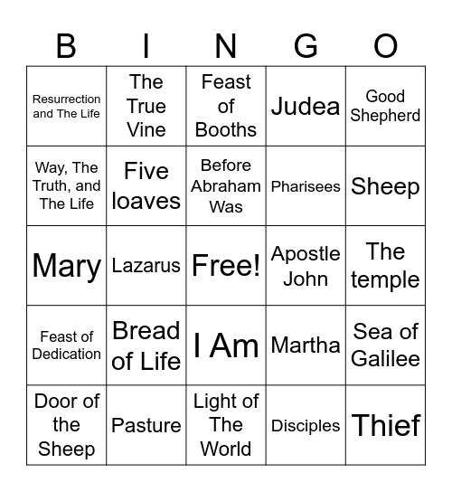 I Am Statements Bingo Card