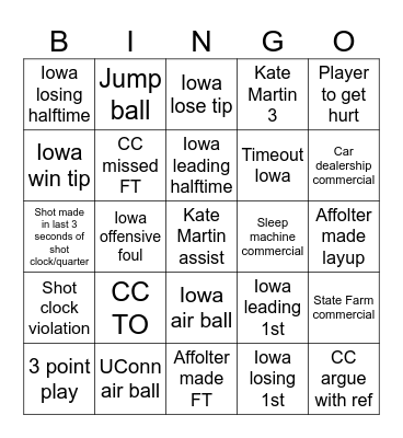 Iowa Women's Basketball Bingo Card