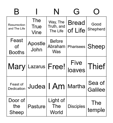 I Am Statements Bingo Card