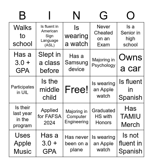 Untitled Bingo Card