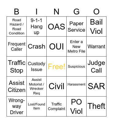 Law Call Bingo Card