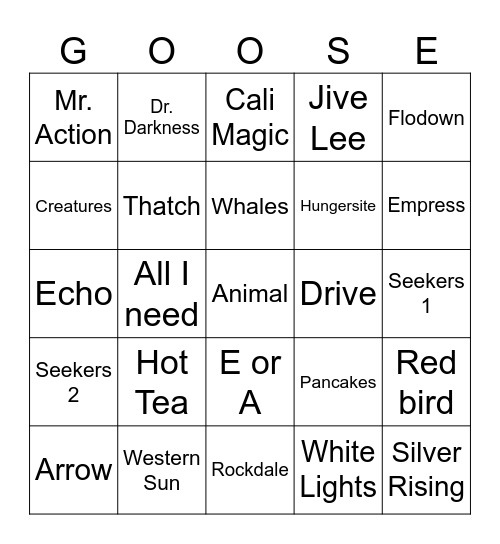 Goose at the Cap Bingo Card