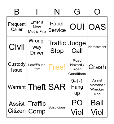 Law Call Bingo Card