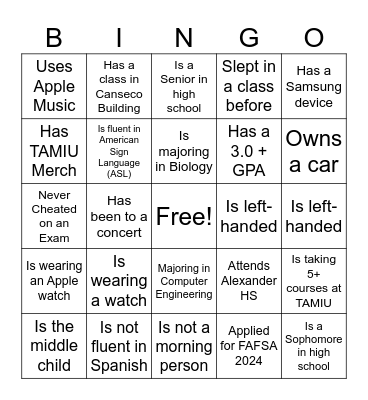 Untitled Bingo Card
