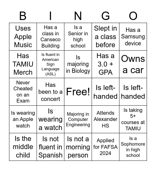 Untitled Bingo Card