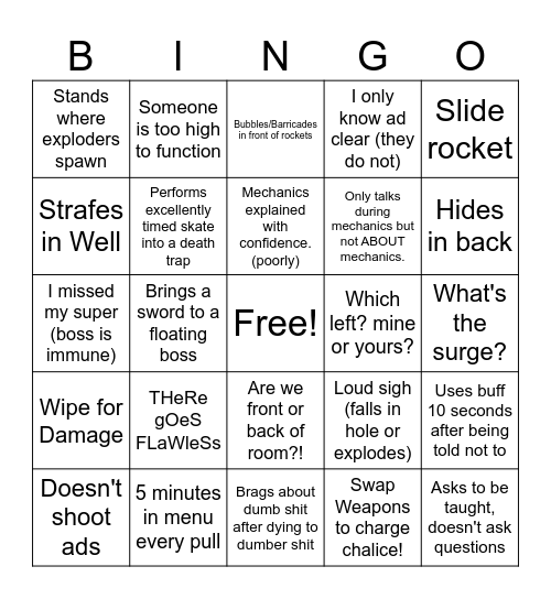 D2 LFG BINGO Card