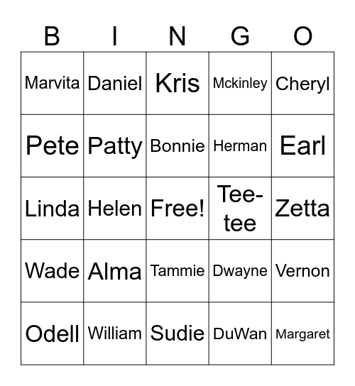 FAMLY BINGO Card