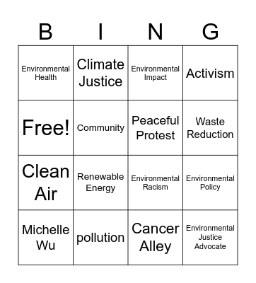 Environmental Justice Bingo Card