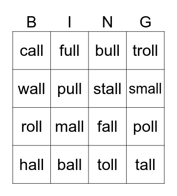 UFLI Lesson 43 Bingo Card