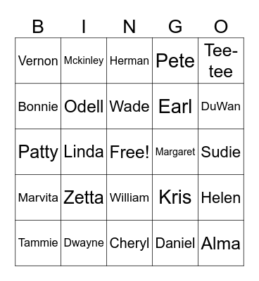 Family Bingo Card