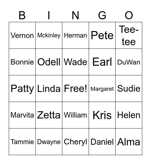 Family Bingo Card