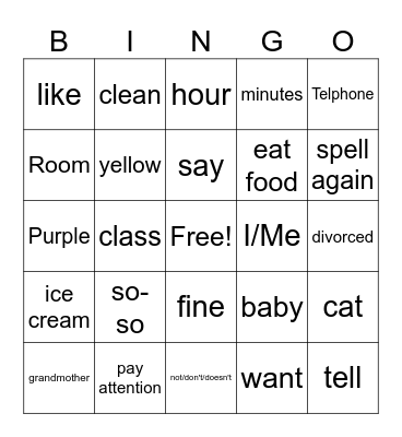 Sign Language Bingo Card