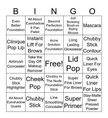 Clinique Bingo  Bingo Card