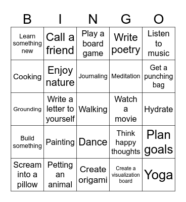 Coping Skills Bingo Card