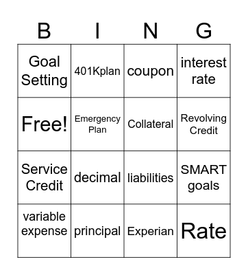 Financial Literacy Bingo Card