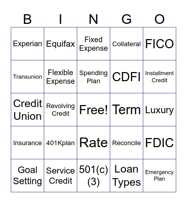 Financial Fun Bingo Card