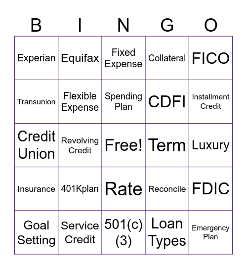 Financial Fun Bingo Card