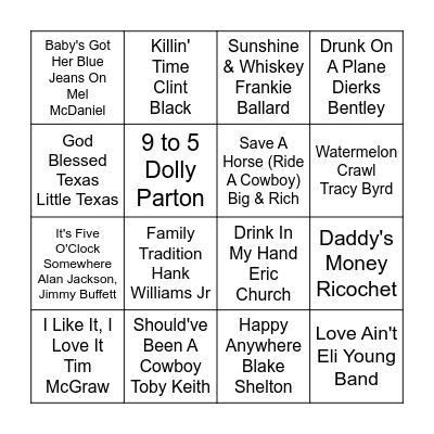 Country Music Bingo Card