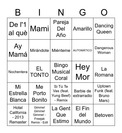 Bingo Musical de la Coral Bingo Card