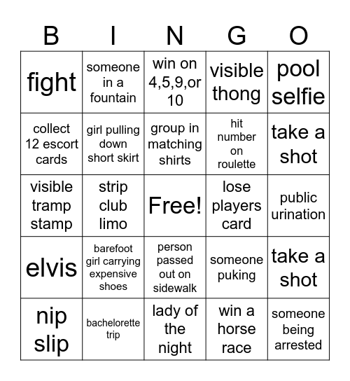 Vegas Bingo Card