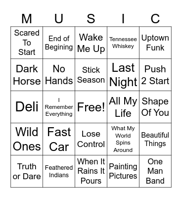 Mix Music Bingo Card