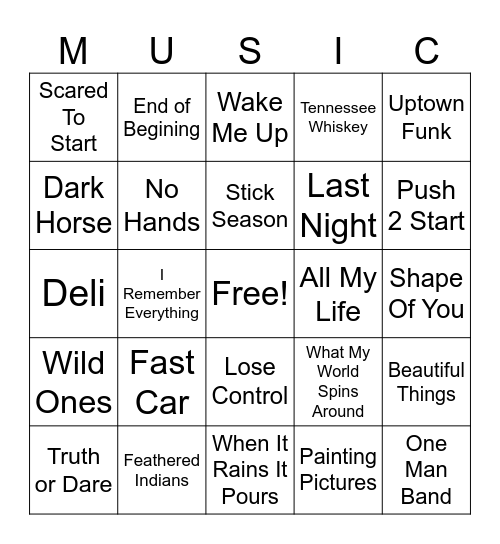 Mix Music Bingo Card