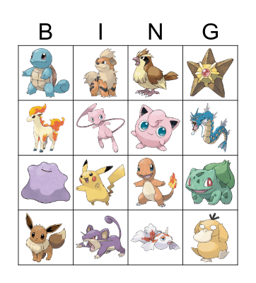 Pokemon Bingo Card